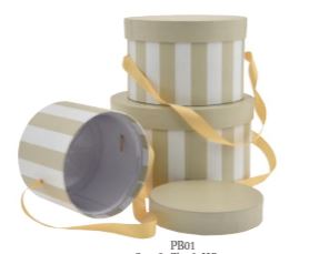 Tan/White Striped Hat Boxes s/3