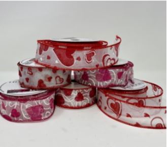 6 Pack of #9 Wired Ribbon - Hearts