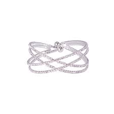 Channel Set Crystal Cuff Crossover - Silver