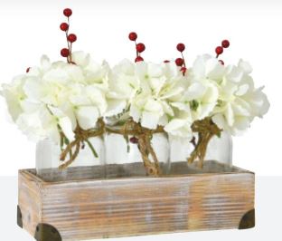 3 Glass Jar Vases in a Whitewash Wood Tray